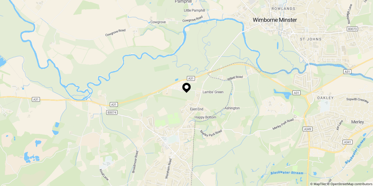 Approximate location of Wimborne, DORSET, BH21 3EF