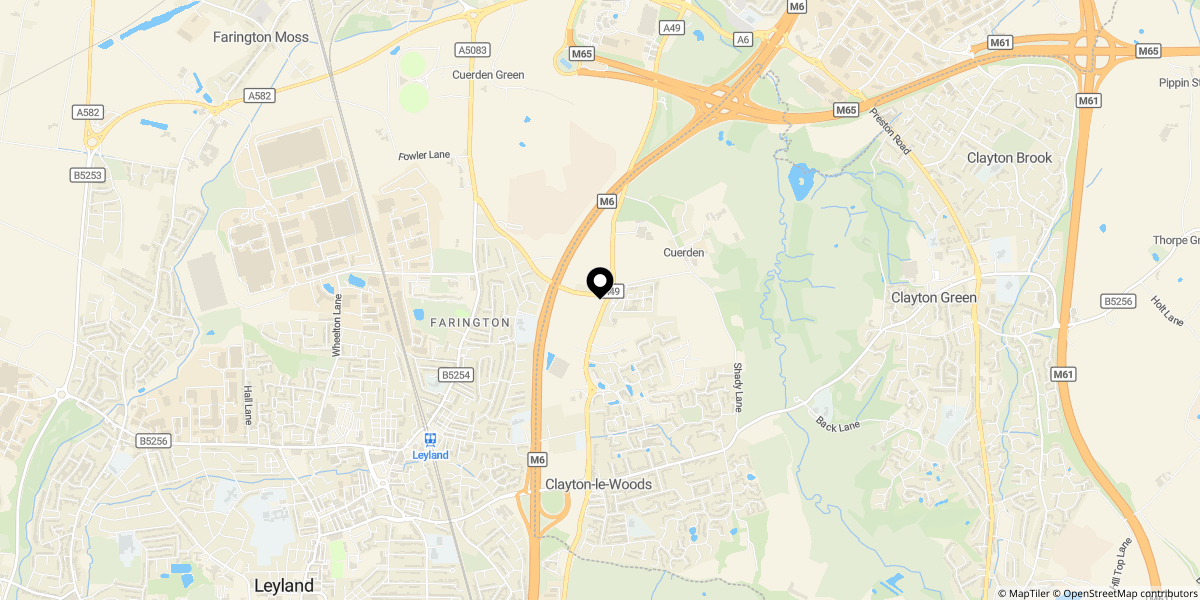 Approximate location of West Drive, Cuerden Residential Park, Leyland, Lancashire, PR25 5PE