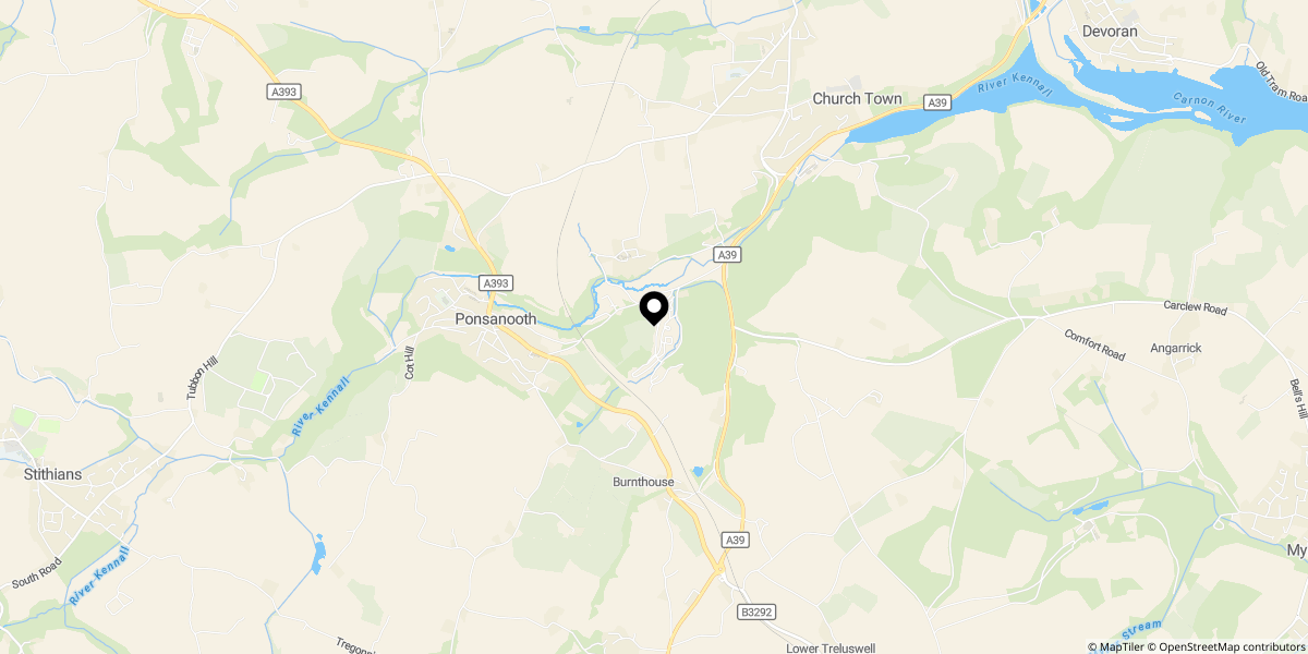 Approximate location of Cosawes Park, Perranarworthal, Truro, CORNWALL, TR3 7QT