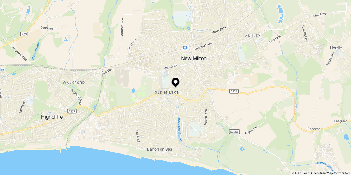Approximate location of King George Residential Park, New Milton, Hampshire, BH25