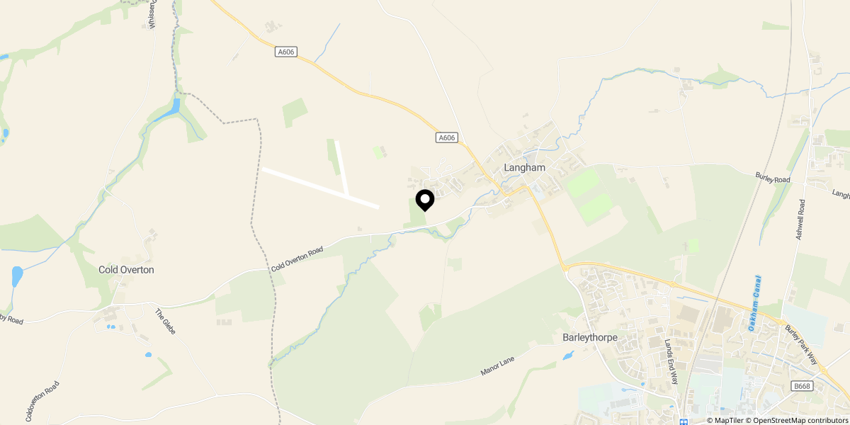 Approximate location of Lonsborough Gardens, Ranksborough Hall Park, Langham, RUTLAND