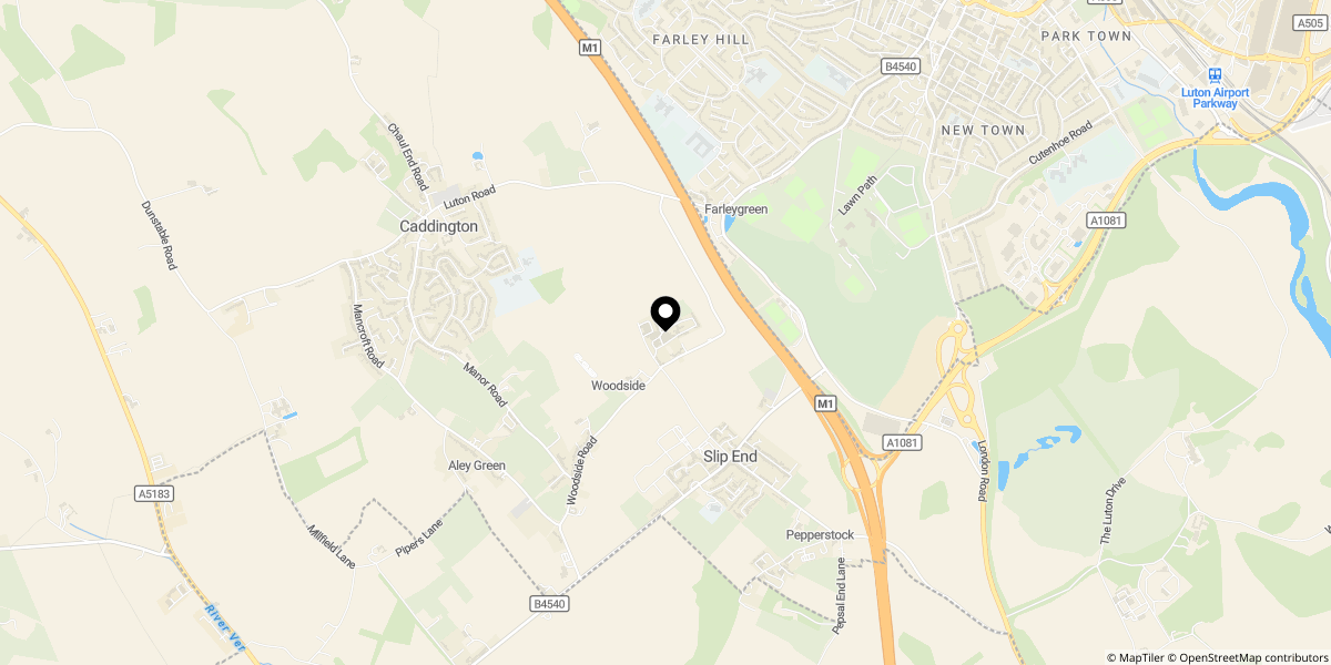 Approximate location of Woodside Park, Woodside, Luton, Bedfordshire, LU1 4LS