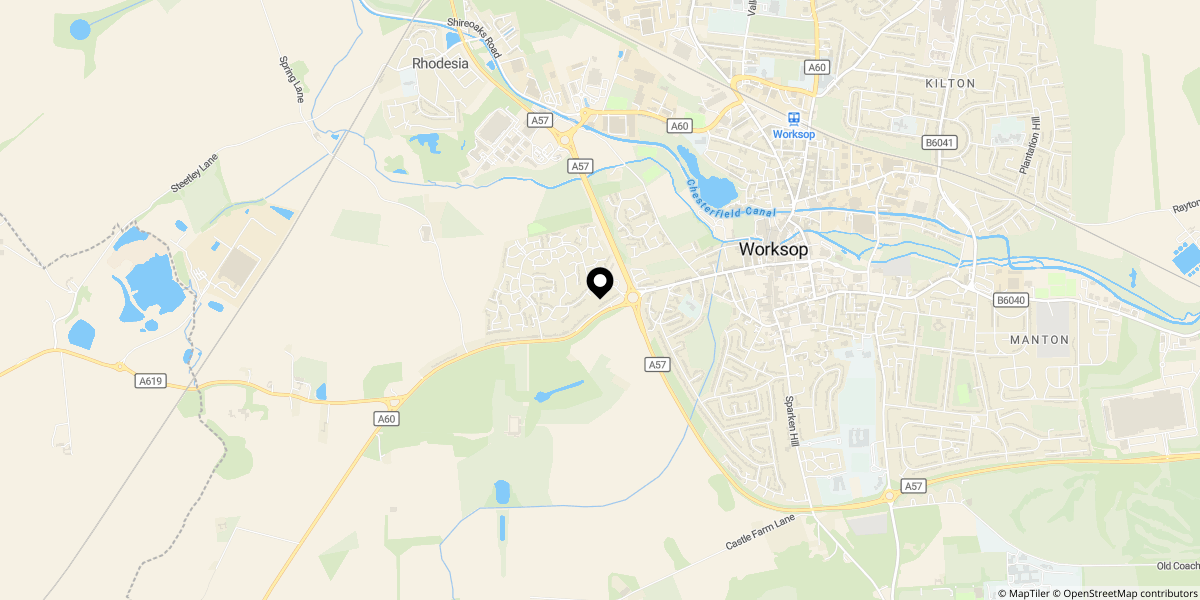 Approximate location of Mill House Park, Newcastle Avenue, Worksop, NOTTINGHAMSHIRE, S80 1NP
