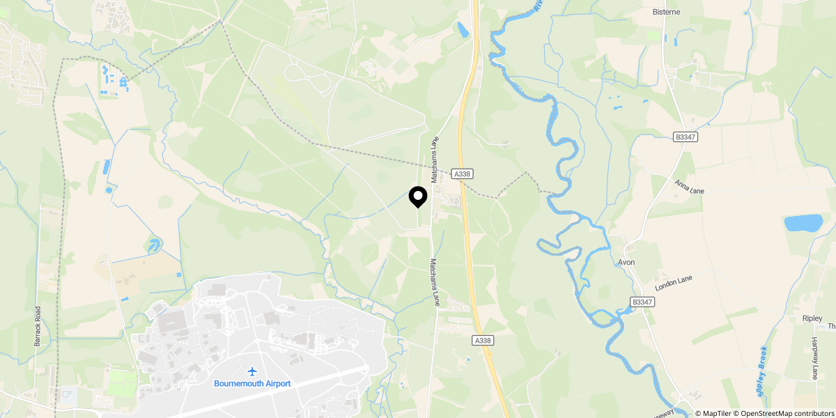 Approximate location of Tall Trees Park, Matchams Lane, Hurn, Christchurch, Dorset, BH23 6TT