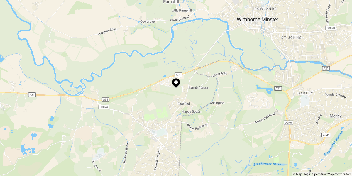 Approximate location of Wimborne Country Park, Candys Lane, Corfe Mullen, Wimborne, Dorset, BH21 3EF