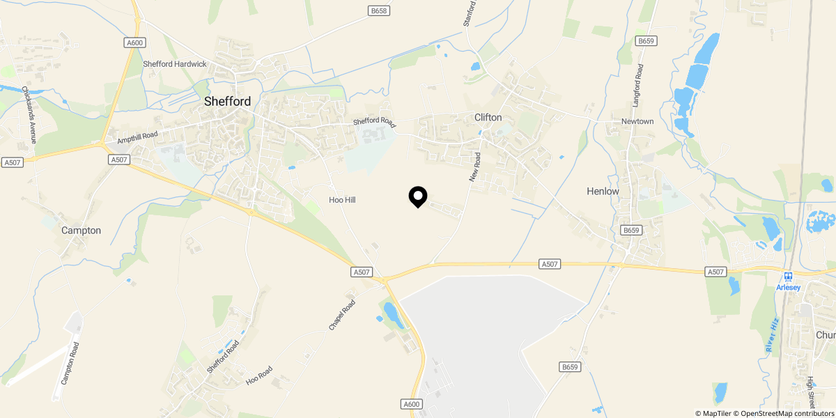 Approximate location of Clifton Park, New Road, Shefford, Bedfordshire, SG17 5SJ