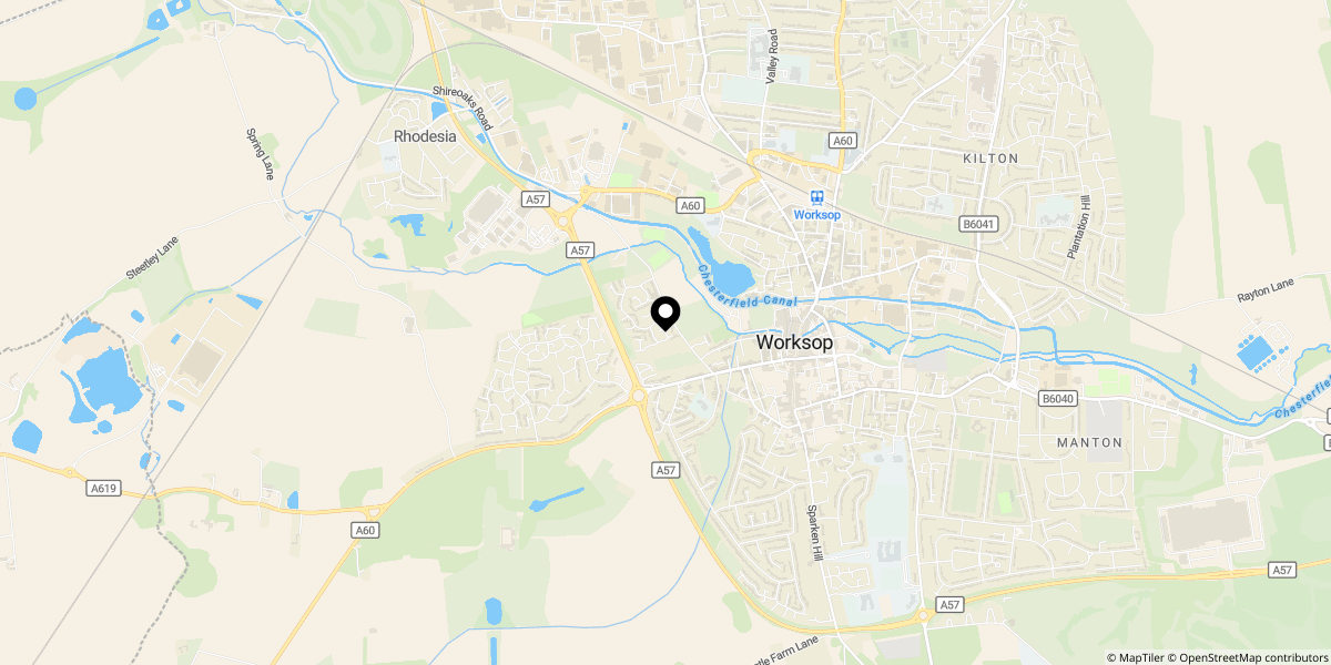 Approximate location of Mill House Park, Woodside, Worksop, Nottinghamshire, S80 1NP