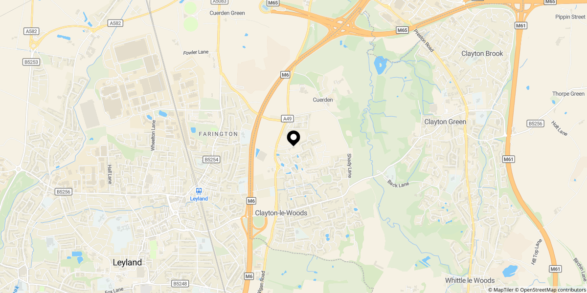 Approximate location of Birch Avenue, Cuerden Residential Park, Leyland, Lancashire, PR25 5PD
