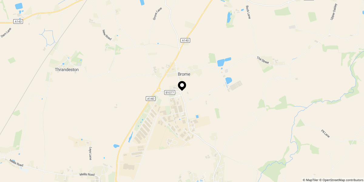 Approximate location of The Meadows, Four Oaks Park, Eye Road, Brome, Suffolk, IP23 8AL