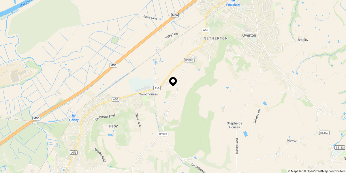 Approximate location of Woodhouses Park, Chester Road, Frodsham, Cheshire, WA6 6XP